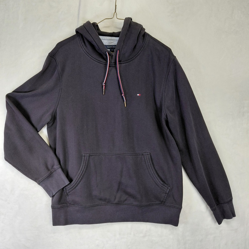 Tommy Hilfiger Mens Navy Blue Flag Logo Pullover Hoodie Sweatshirt Size M